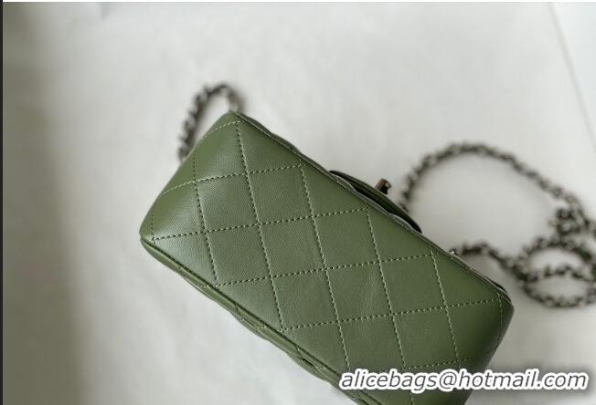 Top Quality Chanel Lambskin Classic Mini Sqaure Flap Bag A35200 Tea Green/Silver 2022