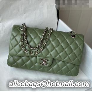 Well Crafted Chanel Quilted Lambskin Classic Medium Flap Bag A01112 Green/Silver 2022