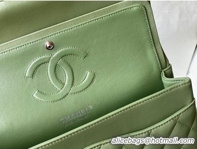 Well Crafted Chanel Quilted Lambskin Classic Medium Flap Bag A01112 Green/Silver 2022