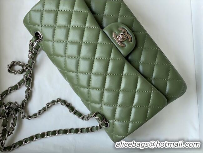 Well Crafted Chanel Quilted Lambskin Classic Medium Flap Bag A01112 Green/Silver 2022