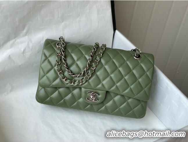 Well Crafted Chanel Quilted Lambskin Classic Medium Flap Bag A01112 Green/Silver 2022