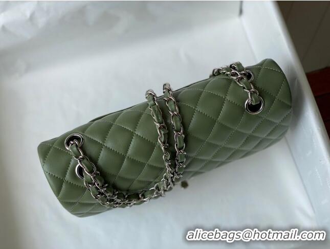 Well Crafted Chanel Quilted Lambskin Classic Medium Flap Bag A01112 Green/Silver 2022