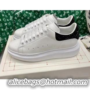 Luxury Alexander McQueen Oversized Sneakers in White Silky Calfskin with Black Crystal Back 072322