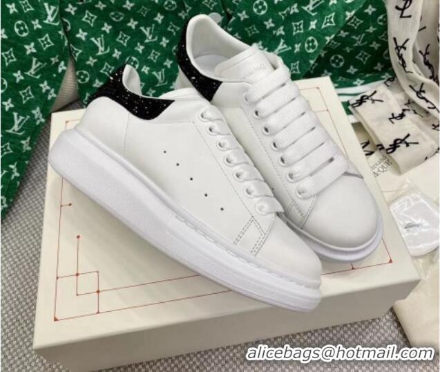 Luxury Alexander McQueen Oversized Sneakers in White Silky Calfskin with Black Crystal Back 072322