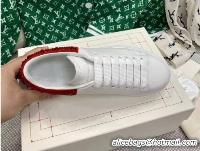 Popular Style Alexander McQueen Oversized Sneakers in White Silky Calfskin with Red Crystal Back 072323