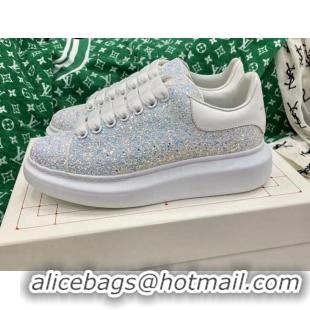 Pretty Style Alexander McQueen Oversized Sneakers in Overall Crystal Silver/Blue 072326