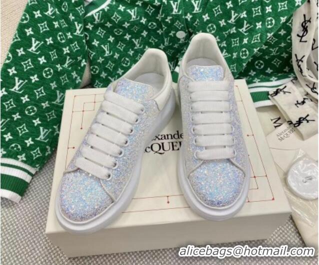 Pretty Style Alexander McQueen Oversized Sneakers in Overall Crystal Silver/Blue 072326