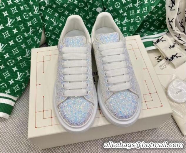 Pretty Style Alexander McQueen Oversized Sneakers in Overall Crystal Silver/Blue 072326