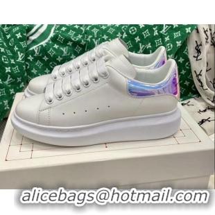 Stylish Alexander McQueen Oversized Sneakers in White Silky Calfskin with Pearlescent Back 072329