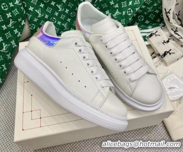 Stylish Alexander McQueen Oversized Sneakers in White Silky Calfskin with Pearlescent Back 072329