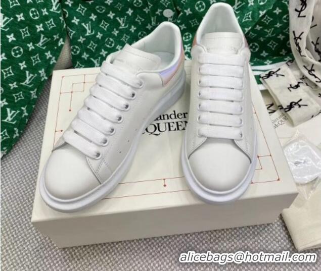 Stylish Alexander McQueen Oversized Sneakers in White Silky Calfskin with Pearlescent Back 072329