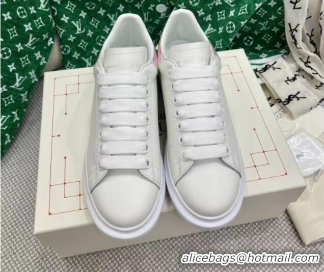 Stylish Alexander McQueen Oversized Sneakers in White Silky Calfskin with Pearlescent Back 072329