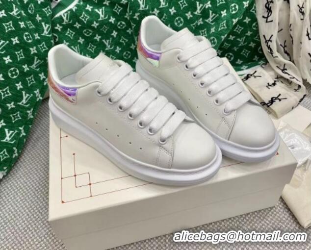 Stylish Alexander McQueen Oversized Sneakers in White Silky Calfskin with Pearlescent Back 072329