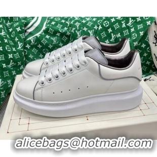 Luxury Alexander McQueen Oversized Sneakers in White Silky Calfskin Grey 072330