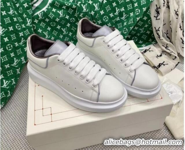 Luxury Alexander McQueen Oversized Sneakers in White Silky Calfskin Grey 072330