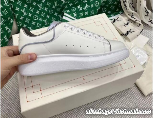 Luxury Alexander McQueen Oversized Sneakers in White Silky Calfskin Grey 072330