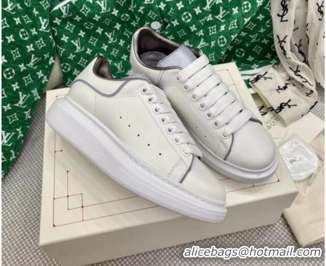 Luxury Alexander McQueen Oversized Sneakers in White Silky Calfskin Grey 072330