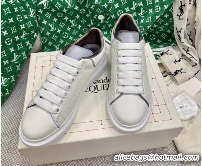 Luxury Alexander McQueen Oversized Sneakers in White Silky Calfskin Grey 072330