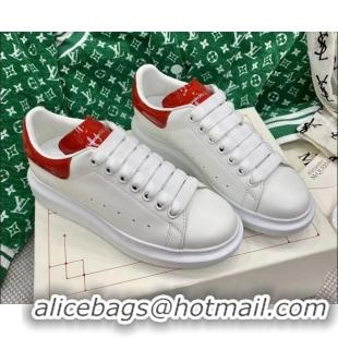 Classic Hot Alexander McQueen Oversized Sneakers in White Silky Calfskin with Red Shiny Back 072332