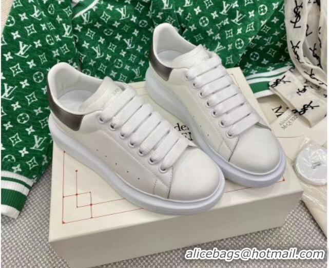 Hot Style Alexander McQueen Oversized Sneakers in White Silky Calfskin with Grey Shiny Back 072333