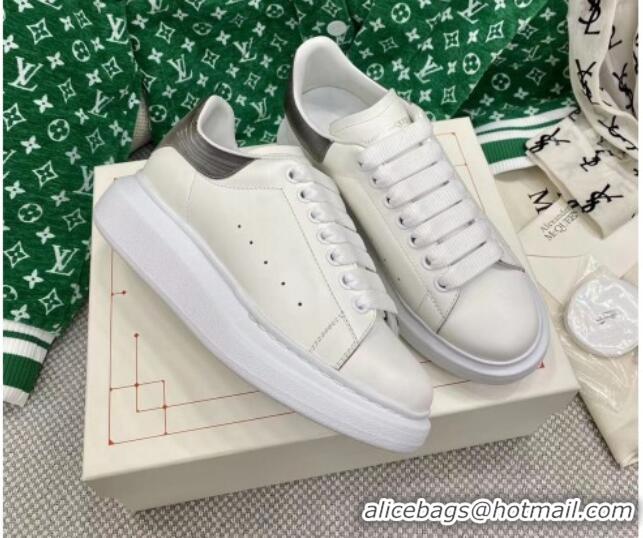 Hot Style Alexander McQueen Oversized Sneakers in White Silky Calfskin with Grey Shiny Back 072333