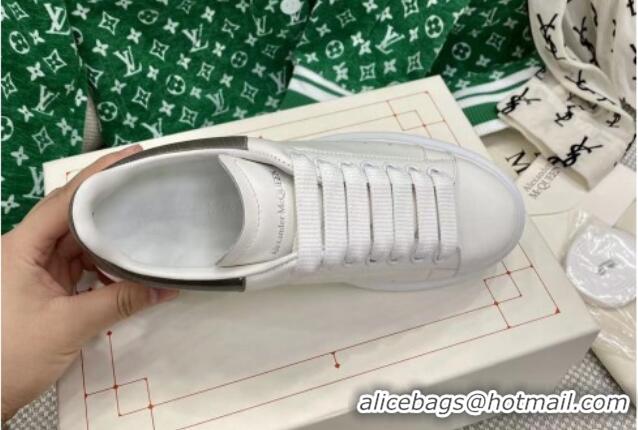 Hot Style Alexander McQueen Oversized Sneakers in White Silky Calfskin with Grey Shiny Back 072333