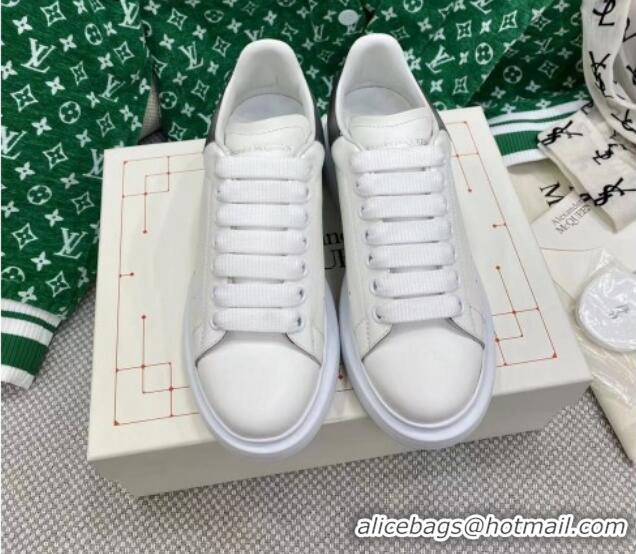 Hot Style Alexander McQueen Oversized Sneakers in White Silky Calfskin with Grey Shiny Back 072333