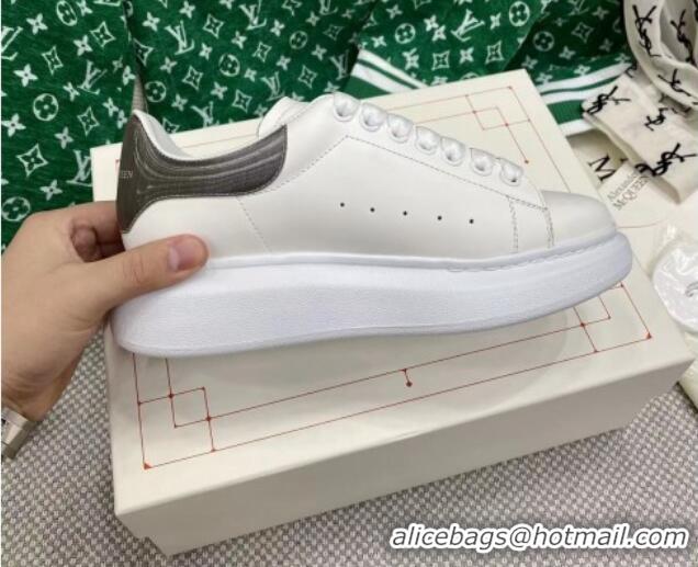 Hot Style Alexander McQueen Oversized Sneakers in White Silky Calfskin with Grey Shiny Back 072333