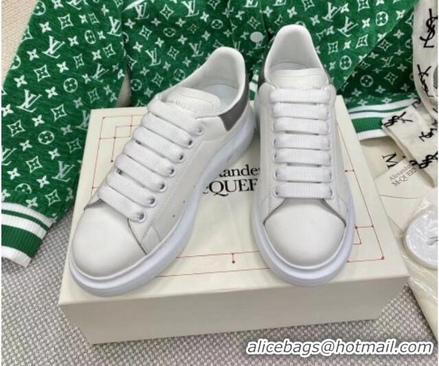 Hot Style Alexander McQueen Oversized Sneakers in White Silky Calfskin with Grey Shiny Back 072333