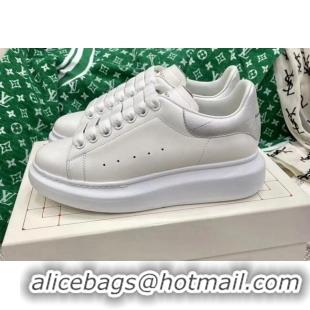 Best Product Alexander McQueen Oversized Sneakers in White Silky Calfskin with Silver Embossed Back 072334