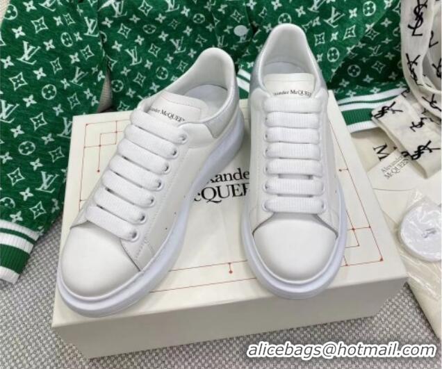 Best Product Alexander McQueen Oversized Sneakers in White Silky Calfskin with Silver Embossed Back 072334