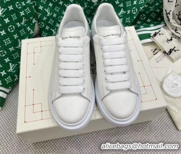 Best Product Alexander McQueen Oversized Sneakers in White Silky Calfskin with Silver Embossed Back 072334