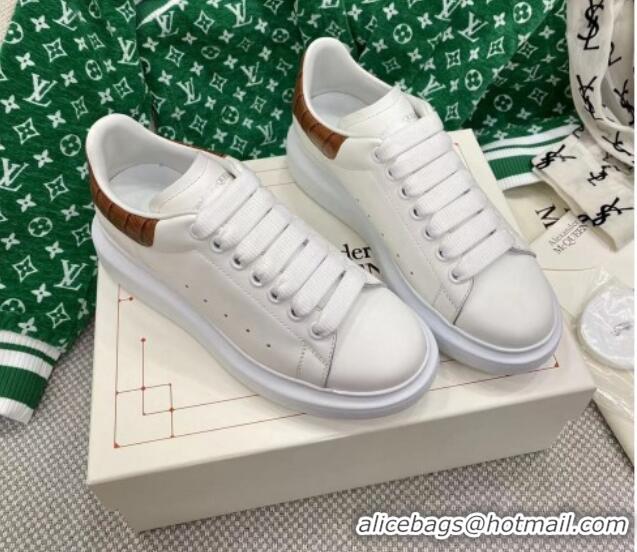 Pretty Style Alexander McQueen Oversized Sneakers in White Silky Calfskin with Brown Embossed Back 072335