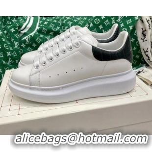 Discount Alexander McQueen Oversized Sneakers in White Silky Calfskin with Black Embossed Back 072336