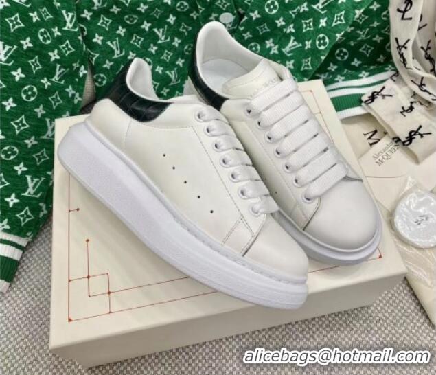 Discount Alexander McQueen Oversized Sneakers in White Silky Calfskin with Black Embossed Back 072336