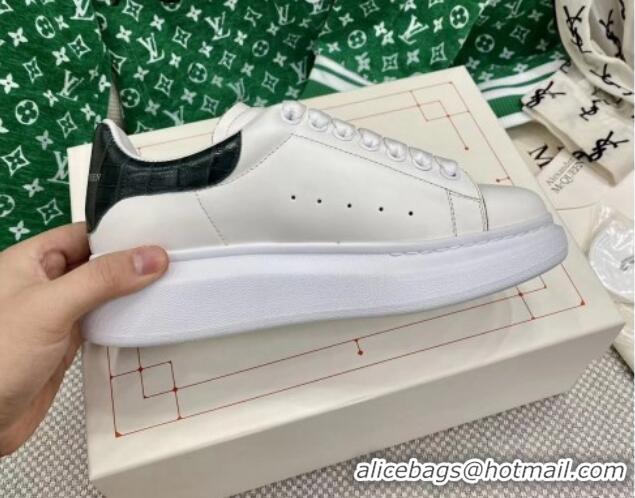 Discount Alexander McQueen Oversized Sneakers in White Silky Calfskin with Black Embossed Back 072336