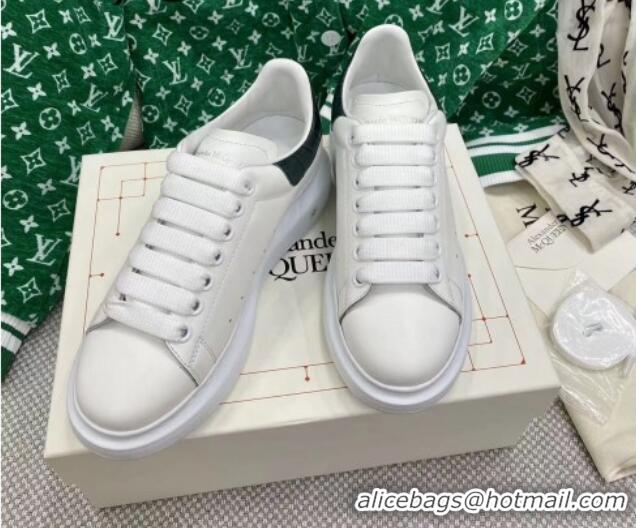 Discount Alexander McQueen Oversized Sneakers in White Silky Calfskin with Black Embossed Back 072336