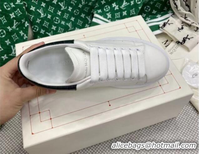 Discount Alexander McQueen Oversized Sneakers in White Silky Calfskin with Black Embossed Back 072336