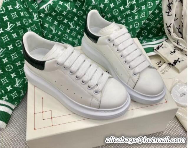 Discount Alexander McQueen Oversized Sneakers in White Silky Calfskin with Black Embossed Back 072336