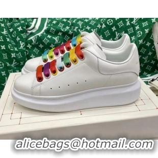 Top Grade Alexander McQueen Oversized Sneakers in White Silky Calfskin Multicolor 072337