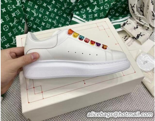 Top Grade Alexander McQueen Oversized Sneakers in White Silky Calfskin Multicolor 072337