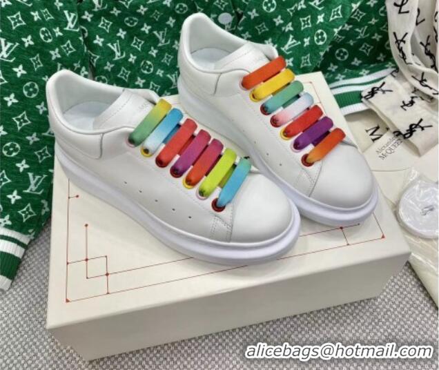 Top Grade Alexander McQueen Oversized Sneakers in White Silky Calfskin Multicolor 072337