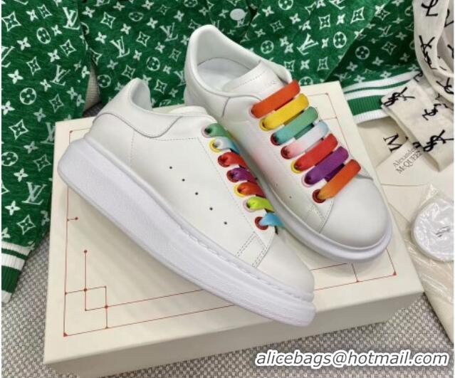 Top Grade Alexander McQueen Oversized Sneakers in White Silky Calfskin Multicolor 072337