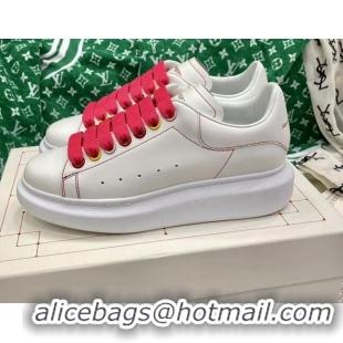 Sumptuous Alexander McQueen Oversized Sneakers in White Silky Calfskin Red 072338