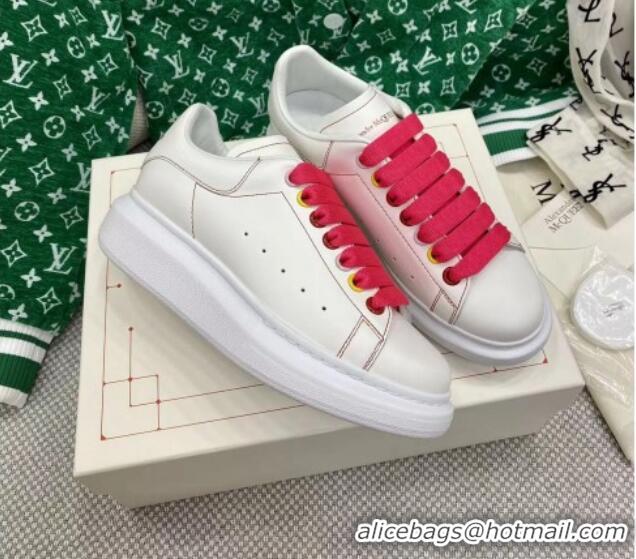 Sumptuous Alexander McQueen Oversized Sneakers in White Silky Calfskin Red 072338