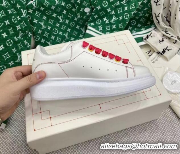 Sumptuous Alexander McQueen Oversized Sneakers in White Silky Calfskin Red 072338