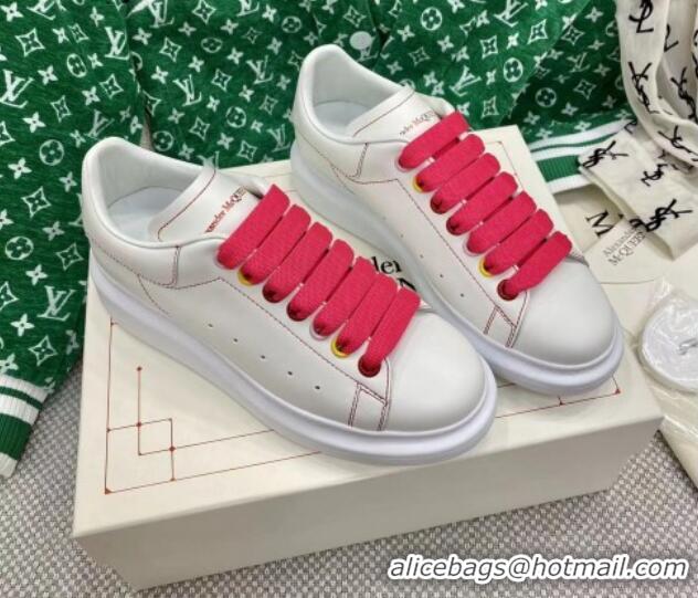 Sumptuous Alexander McQueen Oversized Sneakers in White Silky Calfskin Red 072338