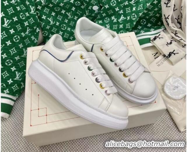 Discount Alexander McQueen Oversized Sneakers in White Silky Calfskin 072339