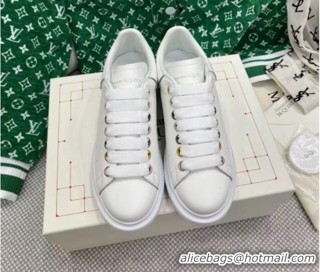 Discount Alexander McQueen Oversized Sneakers in White Silky Calfskin 072339