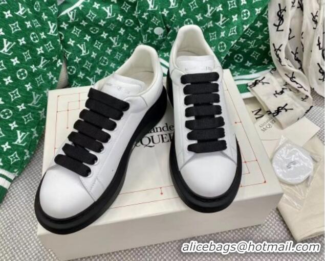 Top Design Alexander McQueen Oversized Sneakers in Silky Calfskin White/Black 072341